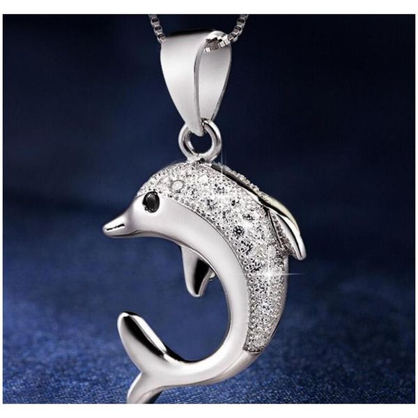 Anhänger-Halsketten Hywo 925 Sterling Silber ohne Kette trendige und klassische Love Forever Delphin-Muster Frau Anhänger Halskette Hypoall sqcxTS queen66