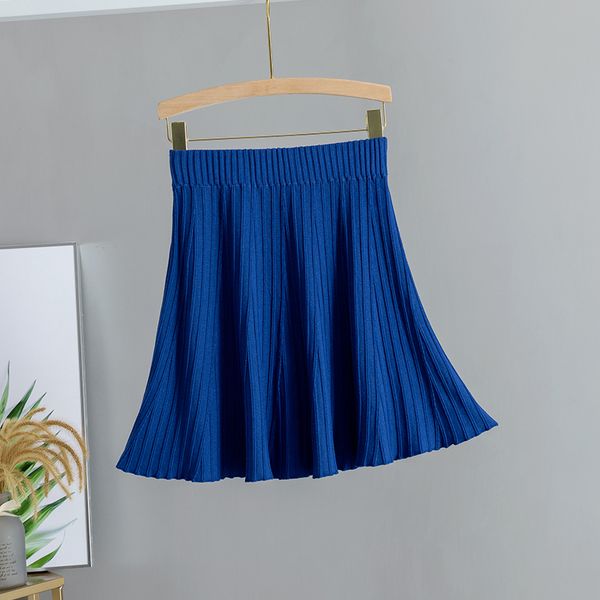 

2021 new harajuku women mini solid autumn spring knit sweater pleated skirts elastic high waist a-line above knee skirt j788, Black