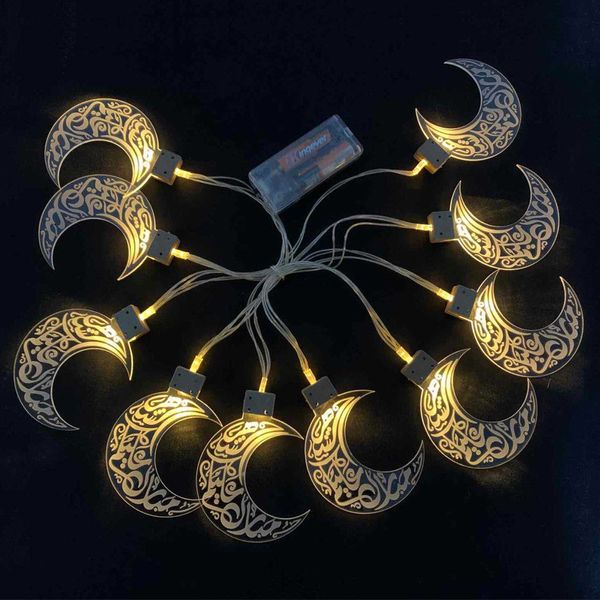 10 LED Ramadan String Eid Mubarak Moon a forma di stella a forma di batteria alimentata calda luce fata String Home Decor HHA3534