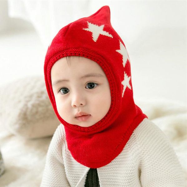

kids point hooded scarf girl boy baby knit short plush protection ear warm cap scarves 2020 winter child accessories 3-24m