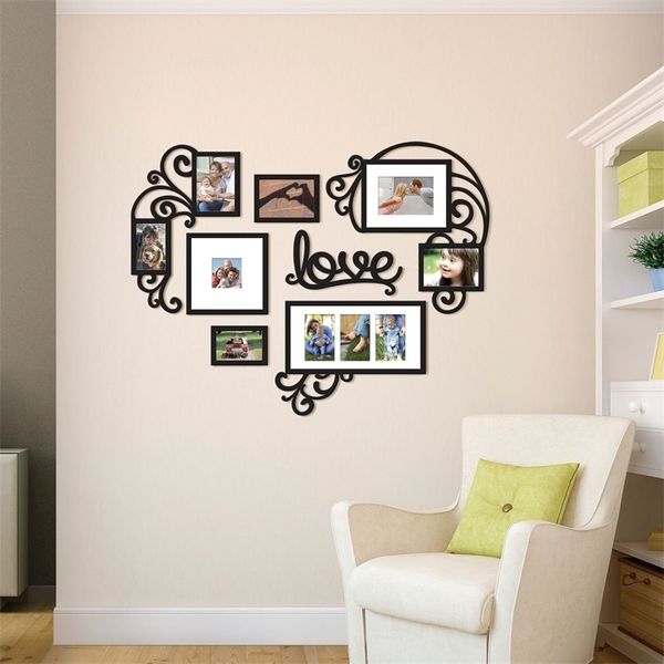 Adesivi murali in acrilico 3D fai da te 10 pezzi Love Photo Frame Set Collage Satin Black Gallery Stickers murali Poster Home Decorativ 201211