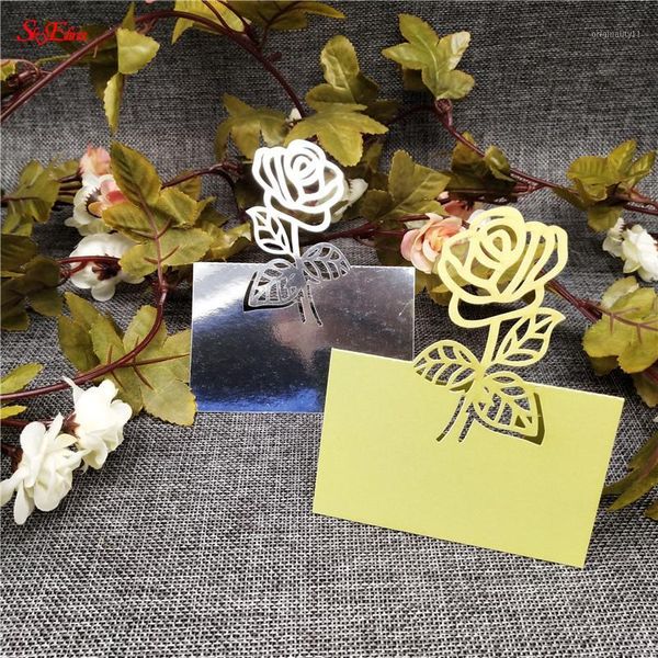 

50pcs carved rose flower party table mark name place card for wedding birthday banquet decoration event party supplies 6z sh2221