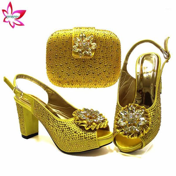 

ins new design selling in yellow color italian lady shoes and bag set comfortable heels african women shoes and bag set1, Black