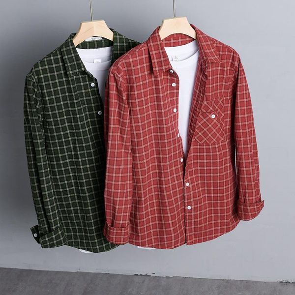 

spring autumn plaid leisure long sleeve cotton shirt outdoor training work travel climbing students labor young man's coat, Gray;blue