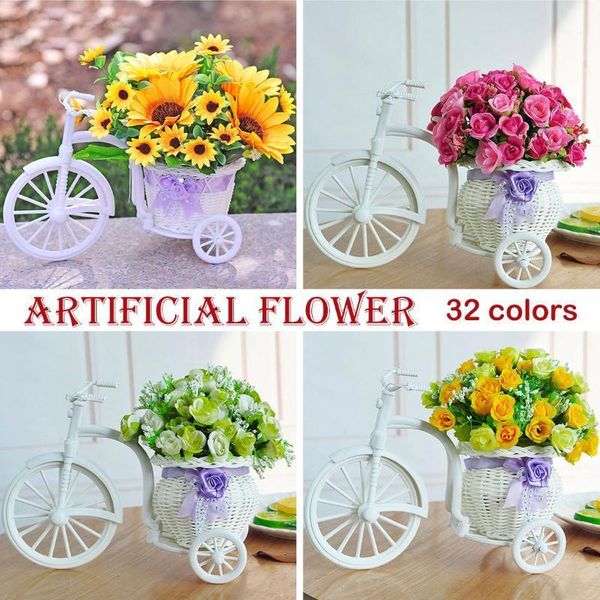 

bicycle decorative artificial flower with pots basket plastic white tricycle bike flower storage party decoration1