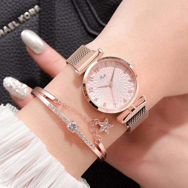 

korean women's bow bracelet quartz watch fashion simple personality dial combination set, Slivery;brown