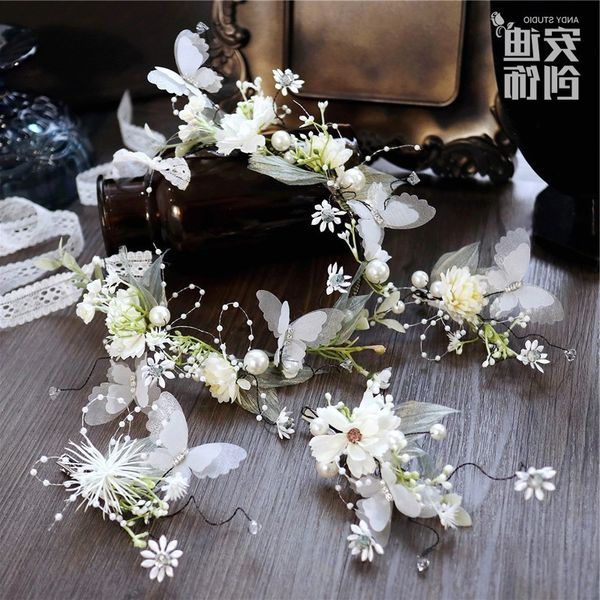 

mxianmeisen sweet garland little fresh hairpin super bridal headdress headband crown suit butterfly wedding jewelry k, Silver