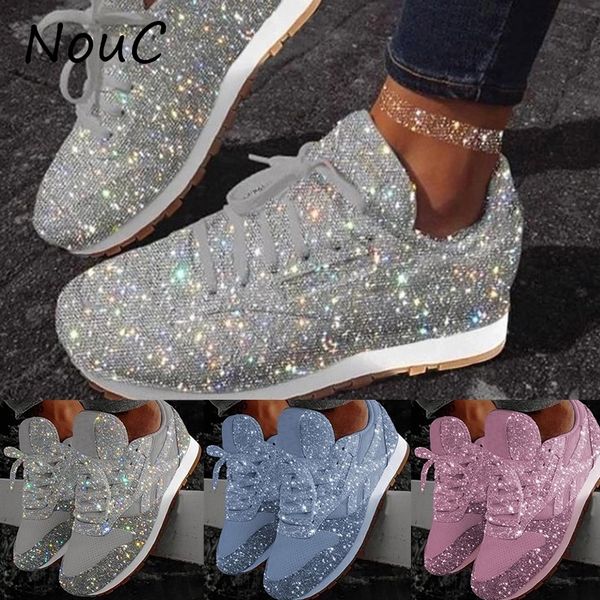 

women glitter shoes flat ladies sneakers black silver casual shoes women bling platform sneaker breathable vulcanized shoes y200424