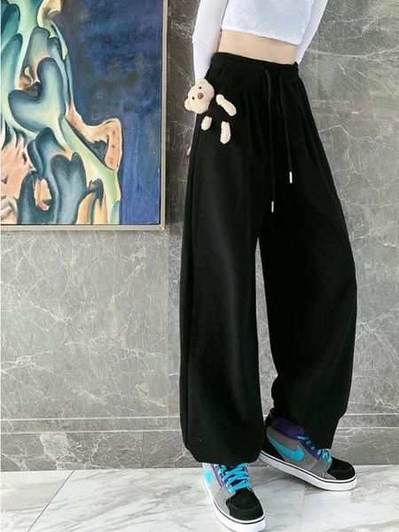 

corset bf summer high waist bear decorative design straight pant loose hip-hop lantern pants casual trousers1, Black;white