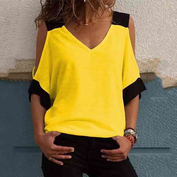 

off the shoulder v neck patchwork blouse summer women short sleeve loose blouse shirt casual blusas plus size, White