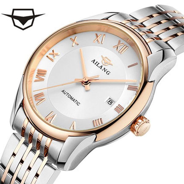 

new mechanical business watch, with stainless steel belt, men's rome watches, luxury brands, waterproof, black gifts, Slivery;brown