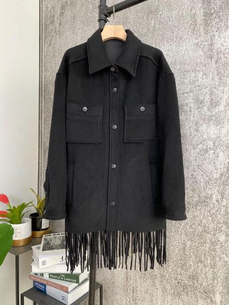 

2020fw autumn winner women 100% wool tassel jacket coat female black outerwear gdnz 12.08, Black;brown