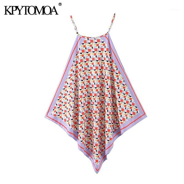 

kpytomoa women 2020 fashion geometric print asymmetric halter blouses vintage side vents straps female shirts blusas chic 1, White