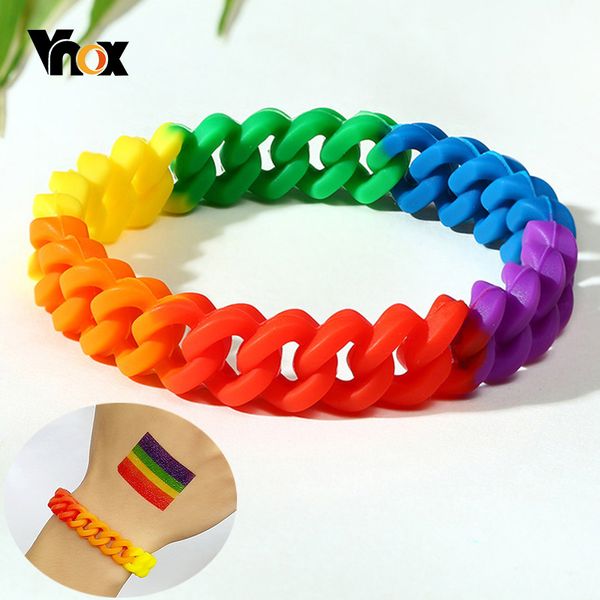 

vnox casual rainbow color silicone bracelets for men women with elastic rubber wristband sports gifts jewelryq1228, Silver