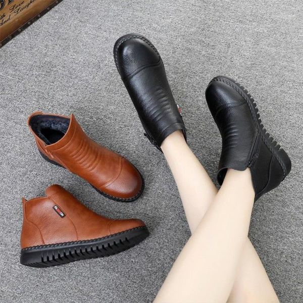 

boots arrival leather ankle black winter plush shoes for women waterproof flat comfort concise women's autumn1