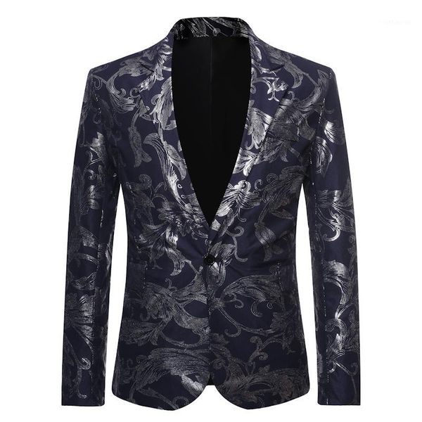 

2019 male slim fit dj club stage one button blazer man formal wedding suit men casual slim fit floral suit jackets us size xxl1, White;black