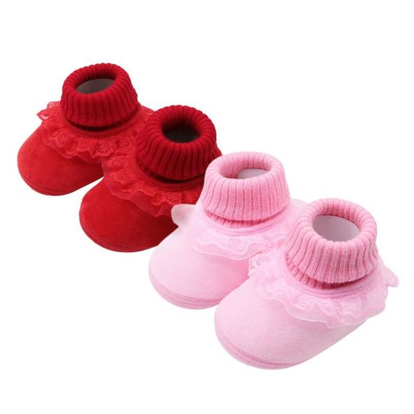 

baby girl warm woolen yarn booties with flower toddler girls high boots, Black;grey