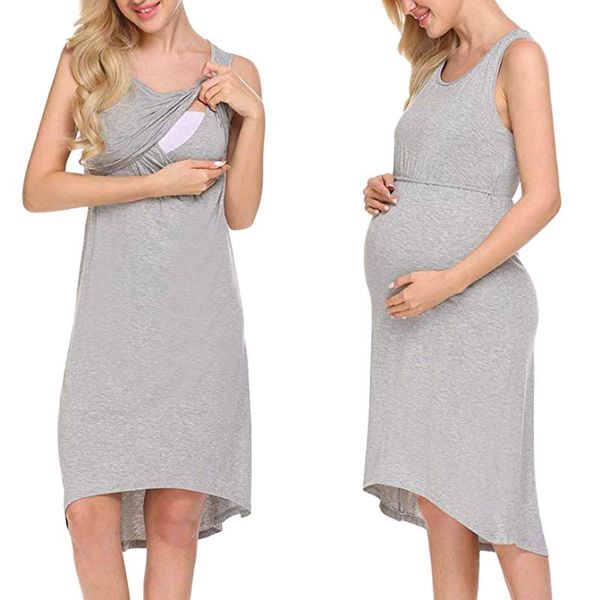 

maternity dresses 2021 summer fashion casual dress nursing solid color nightgown breastfeeding vestido para gestantes, White