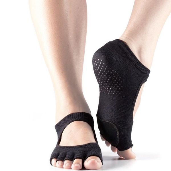 

женщины коровы кожа силиконового покрытие йог носки damping пять toes пилатес фитнес ballet дышащих спорты носки хорошее сцепление, Black