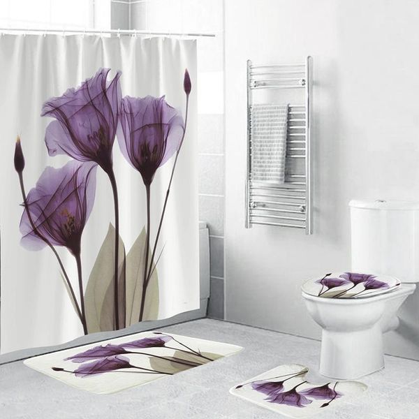 

colorful daffodils shower curtain sets non-slip rugs toilet lid cover and bath mat waterproof bathroom curtains1