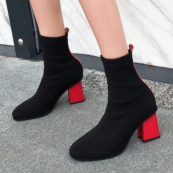 

boots sarairis 2021 elastic band stretch woman shoes high heels classics mature concise elegant ladies1, Black