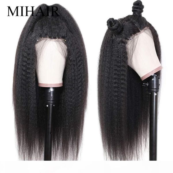

kinky straight wig brazilian remy hair glueless full lace human hair wigs for women 26 inch full lace wig baby 150 density, Black;brown