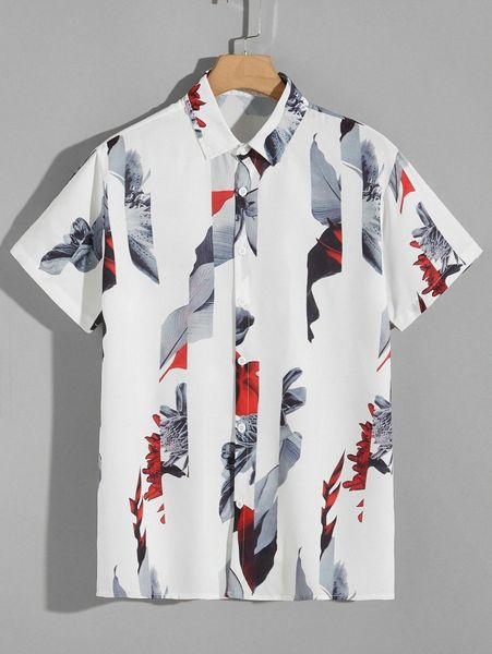 

romwe guys floral pattern shirt q1do#, White;black