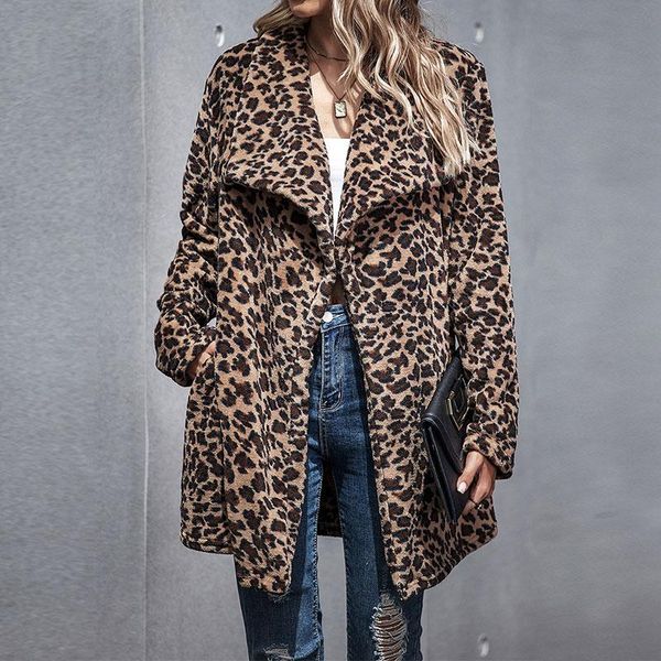 

missord women leopard print coats autumn winter long sleeve warm outerwear loose coat ms084, Black