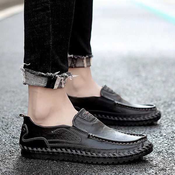 

мужчины бездельников обувь скольжения на моды случайных мужчин бездельников кожаной обуви вышивки мокасины ручной швейной большого размера 4, Black