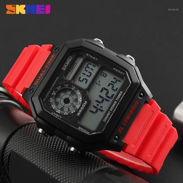 

men sport watch skmei led chronograph 50m waterproof wrist watch alarm digital watches male clocks electronic herren uhren1, Silver