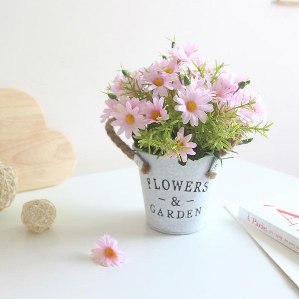 

retro artificial plants with pot rope iron bucket office deskhome table decor fake flower crafts ornaments1