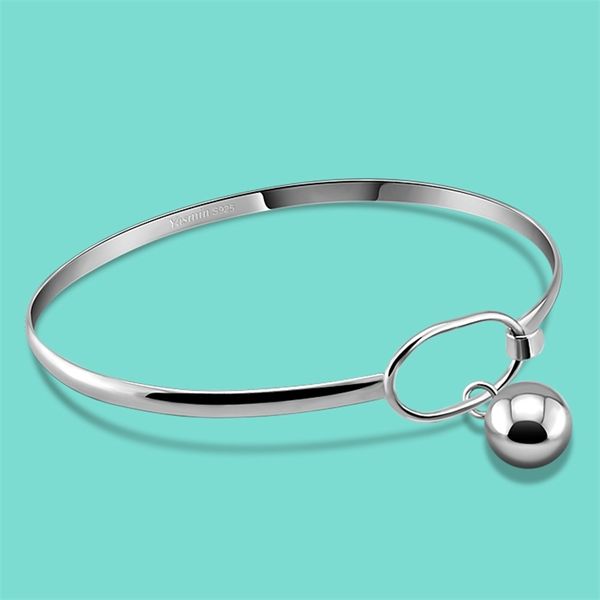 

simple women's jewelry 925 sterling real glossy round ball bracelet charm girl silver bangle t200422, Black