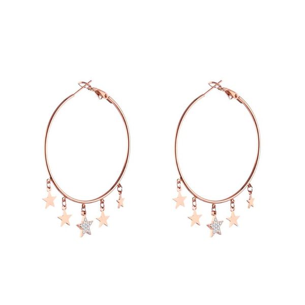 

small crystal stars hoop earring gold silver color simple big circle stainless steel earrings for woman jewelry accessories gift, Golden;silver