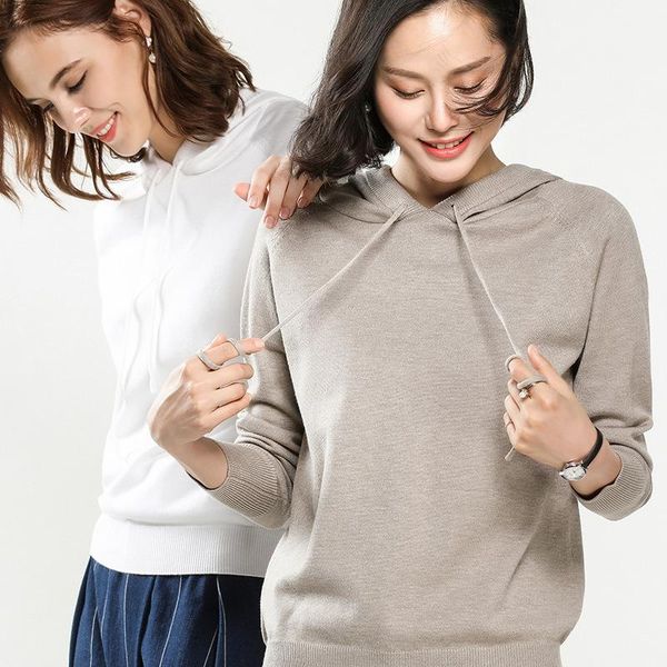 

autumn winter casual solid women sweatshirts plus size all-match knitted long sleeve female hoodies ladies pullover, Black