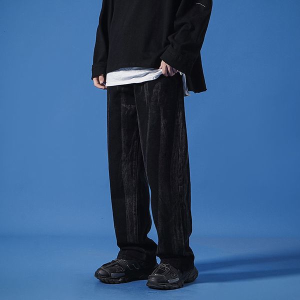 

2021 new men's casual oversize hip hop jeans korean streetwear winter woman tie dye straight man fashion denim pants 40zp, Blue