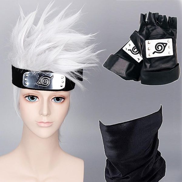 

anime naruto hatake kakashi mask wig cosplay costume accessories headband bag glove