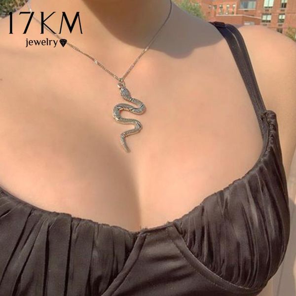 

chains 17km trendy gold snake necklace for women stainless steel silver color animal pendant fashion female jewelry gift