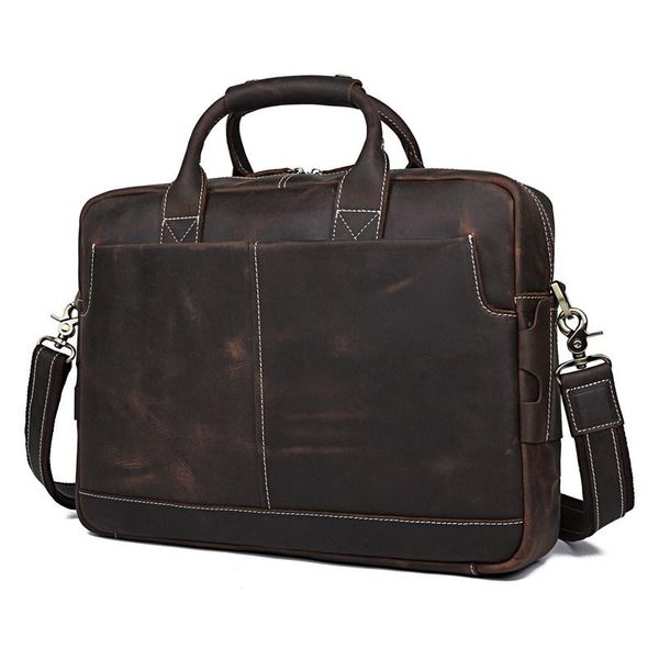 

men's bag crazy horse leather handbags briefcases large capacity lapbag leather business casual shoulder messenger 7417r