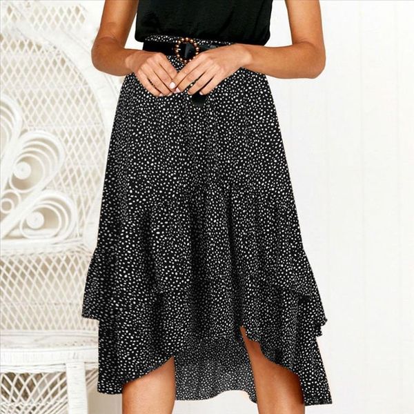 

faldas mujer moda платформы взрыв женщин дамы высокой моды casual ruffled горошек frill обертывания midi юбка юп femme 40 *, Black