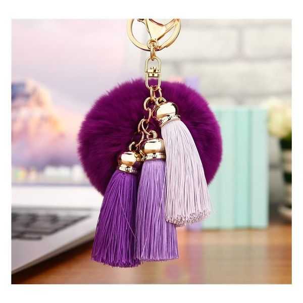 

cutetassel pompom tassel car keychain pendant fur ball key chain real rabbit fur plush fur key ring holder eh404 f sqcick, Silver