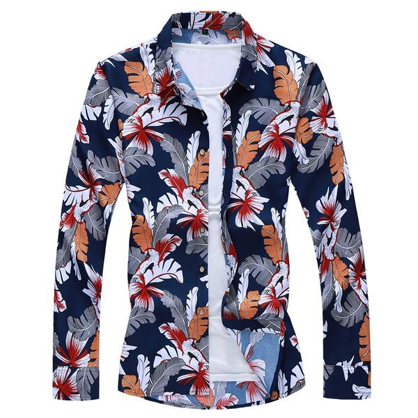 

tide mens floral printed slim fit casual shirt male fashion brand holiday party long sleeve dress shirts multiple colors 6xl, White;black