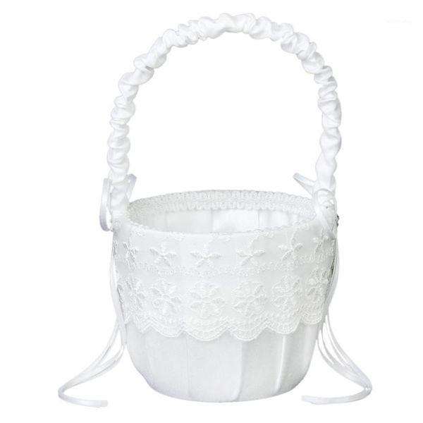 

decorative flowers & wreaths satin lace embellished wedding flower girl basket---white1