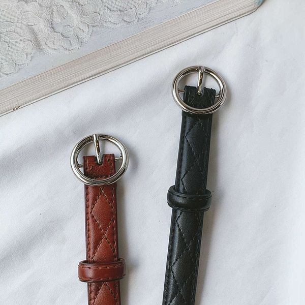 

simple style circle pin buckle two layer leather small women's decorative jeans skirt versatile casual belt, Black;brown