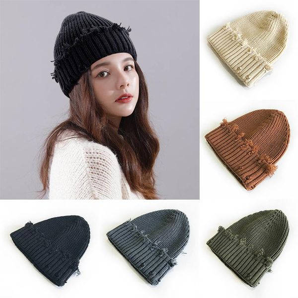 

beanie/skull caps vintage knitted winter hat for women retro autumn cap simple solid color personality male female warm beanies, Blue;gray