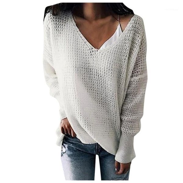 

v-neck long-sleeved solid color knitted pullover sweater winter casual solid long sleeve v-neck lazy loose pullover sweater1, White;black