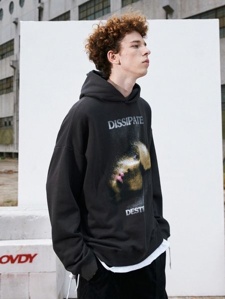 

men figure & letter graphic hooded sweatshirt m1na#, Black