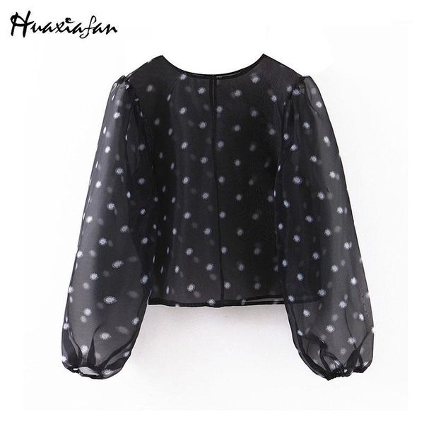 

huaxiafan women blouse transparent floral print shirt women chiffon party female 2020 spring casual loose o neck1, White