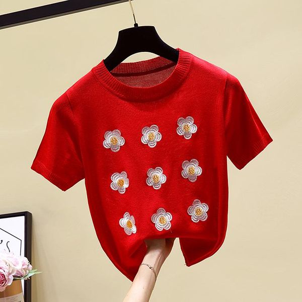 

цветочная весной женский трикотажных o шея свитер пуловер лето мягкого твердый с коротким рукавом трикотаж перемычка top 2020 белых красный, White;black