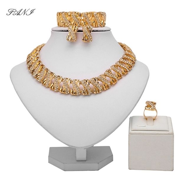 

fani bridal gift nigerian wedding brand wholesale fashio african beads set dubai gold jewelry women design 201222, Slivery;crystal