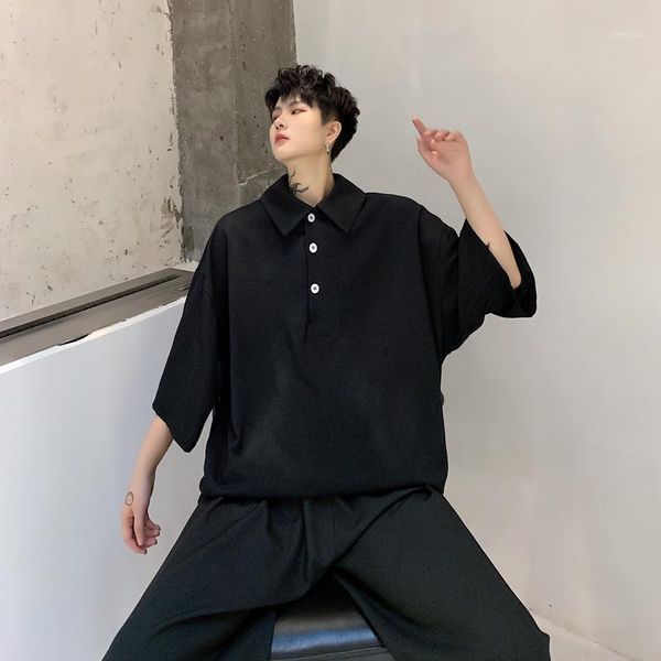 

male vintage fashion streetwear hip hop casual black white shirts men loose oversized short sleeve pullover shirt1, White;black